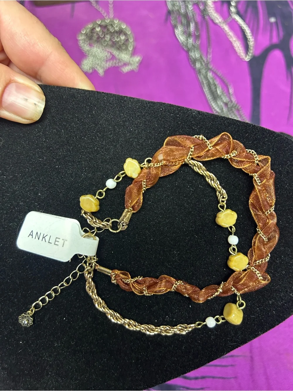 NWT Free People Boho Layered Ribbon & Beaded Anklet